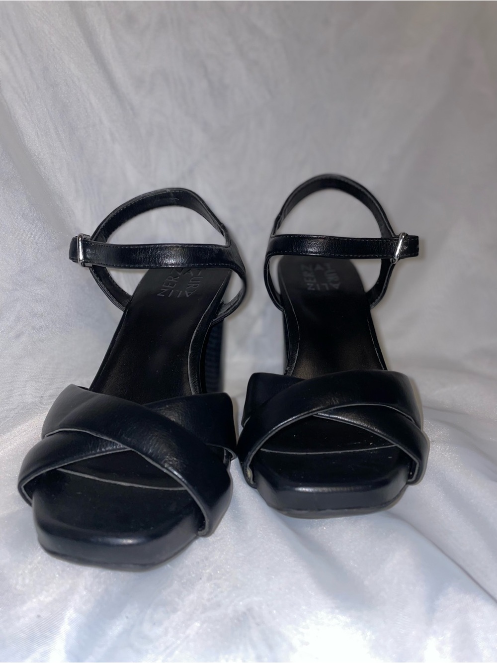 Naturalizer Black Braided Front Ankle Strap Heels